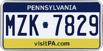 PA license plate MZK7829