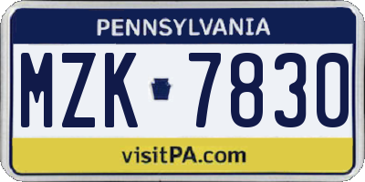 PA license plate MZK7830