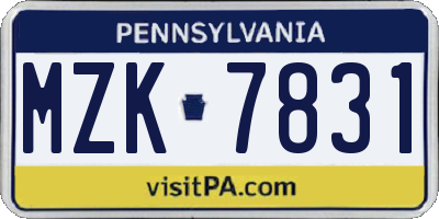 PA license plate MZK7831