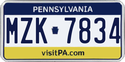 PA license plate MZK7834