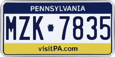 PA license plate MZK7835
