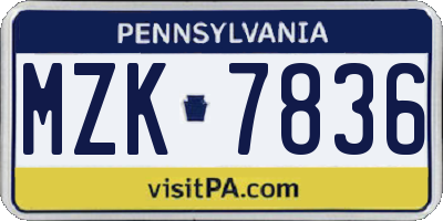 PA license plate MZK7836
