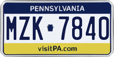 PA license plate MZK7840