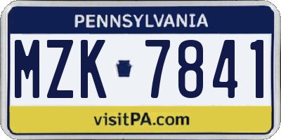 PA license plate MZK7841