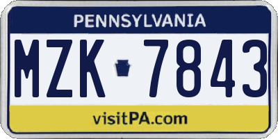 PA license plate MZK7843