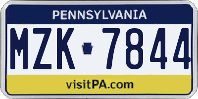PA license plate MZK7844