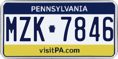 PA license plate MZK7846