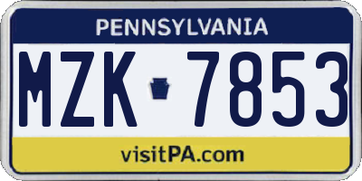 PA license plate MZK7853