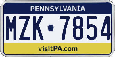 PA license plate MZK7854