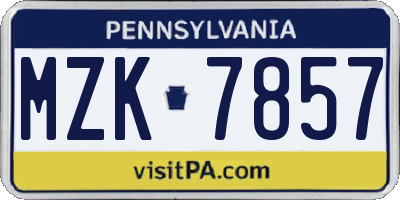 PA license plate MZK7857