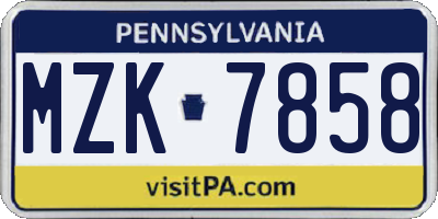 PA license plate MZK7858