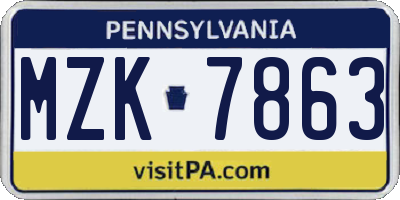 PA license plate MZK7863