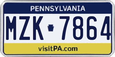 PA license plate MZK7864