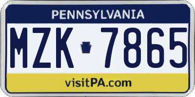 PA license plate MZK7865