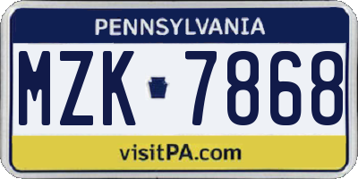 PA license plate MZK7868