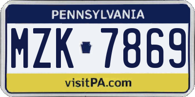 PA license plate MZK7869