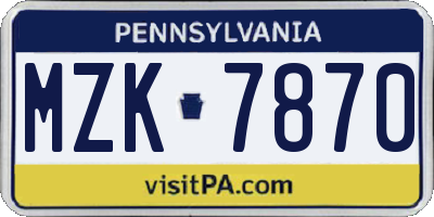 PA license plate MZK7870