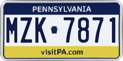 PA license plate MZK7871