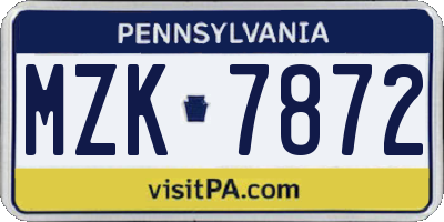 PA license plate MZK7872