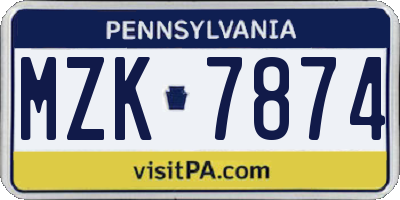 PA license plate MZK7874