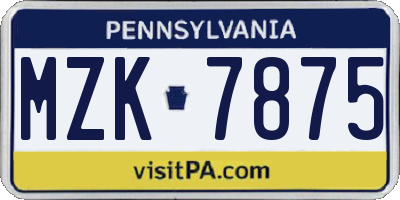 PA license plate MZK7875