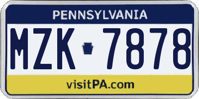 PA license plate MZK7878