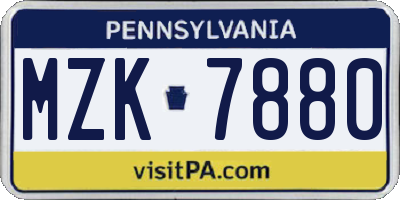 PA license plate MZK7880