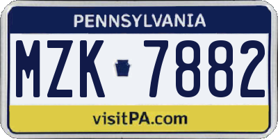 PA license plate MZK7882