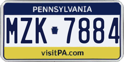 PA license plate MZK7884