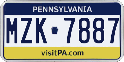 PA license plate MZK7887