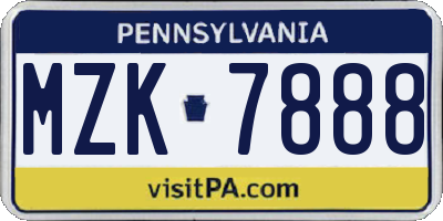 PA license plate MZK7888