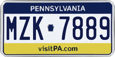 PA license plate MZK7889