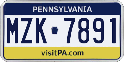 PA license plate MZK7891