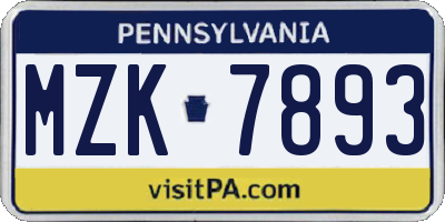 PA license plate MZK7893