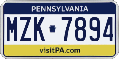 PA license plate MZK7894