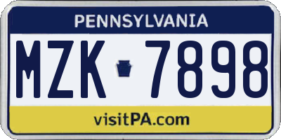 PA license plate MZK7898