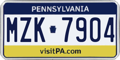 PA license plate MZK7904