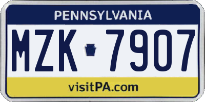 PA license plate MZK7907