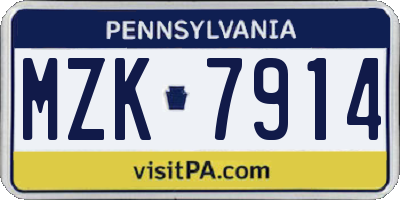 PA license plate MZK7914