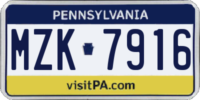 PA license plate MZK7916