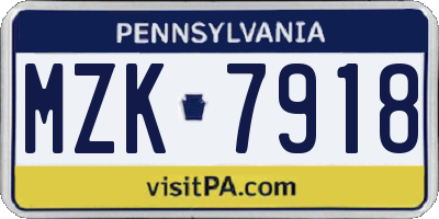 PA license plate MZK7918