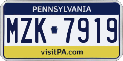 PA license plate MZK7919