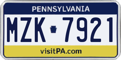 PA license plate MZK7921