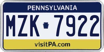 PA license plate MZK7922
