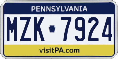 PA license plate MZK7924