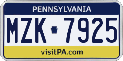 PA license plate MZK7925
