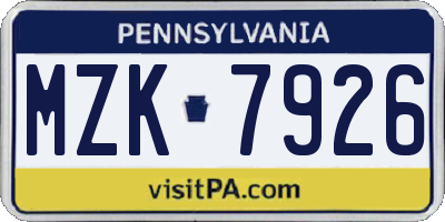 PA license plate MZK7926