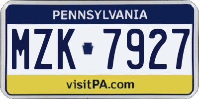 PA license plate MZK7927