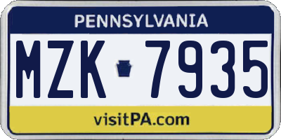 PA license plate MZK7935