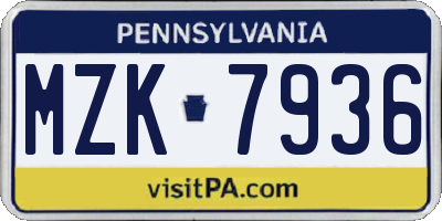 PA license plate MZK7936